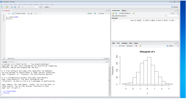 RStudio interface showing the four panes